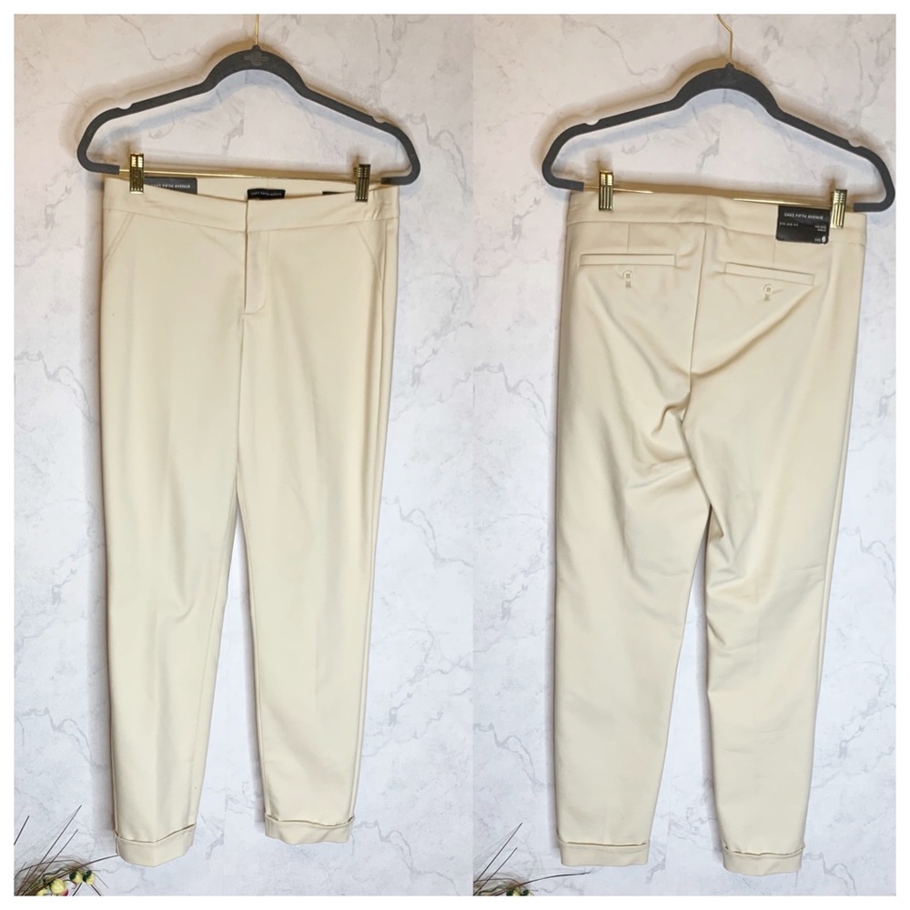 Saks Fifth Avenue cream mid rise ankle pants